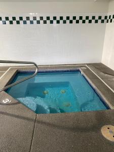 纽伯格Travelodge by Wyndham, Newberg的浴室内设有一个按摩浴缸和软管