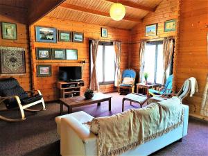 Kato AmiandosThe Cosy Mountain Cabin with Stunning Views near Troodos的客厅配有沙发、椅子和电视