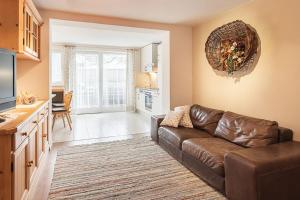 瓦尔奥纳的圣乔凡尼Apartments Silva Alpenblick的一间带棕色沙发的客厅和一间厨房