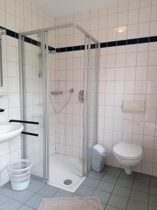 尤尔森Waldjugendherberge Uelsen的带淋浴和卫生间的浴室