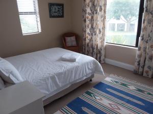 圣弗朗西斯湾Trev's Place的一间卧室设有床、窗户和地毯。