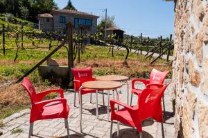 派瓦堡Partezins 2的葡萄园里一群红色的椅子和一张桌子