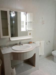 格罗韦Apartamento A Canteira的一间带水槽、镜子和卫生间的浴室