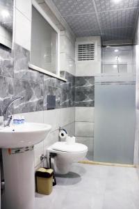 帕莫卡莱Royal Suite的一间带水槽、卫生间和淋浴的浴室