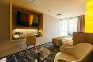 斯塔拉·里斯拉希尔斯酒店的酒店的客房 - 带一张床、椅子和电视