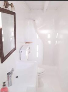 安迪帕罗斯岛Sunset Studios & Rooms的白色的浴室设有卫生间和镜子