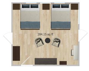 托里Cougar Ridge的一间卧室的平面图,设有两张床