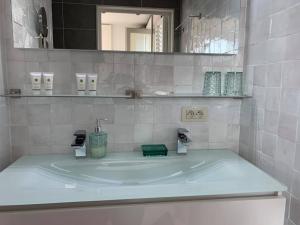 伊普尔Vijverhuis的白色的浴室设有水槽和镜子
