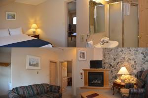 皮克顿伊赛亚舒塔布斯度假村的两张照片的酒店客房 - 带一张床和一个壁炉