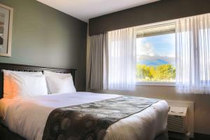 史密瑟斯Prestige Hudson Bay Lodge & Conference Centre, WorldHotels Crafted Collection的一间卧室设有一张大床和一个窗户。