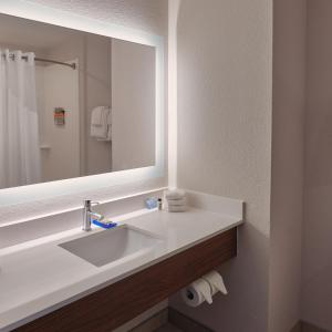 亚克朗阿克伦南机场地区快捷假日酒店及套房的浴室设有白色水槽和镜子
