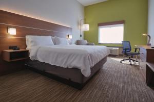 亚克朗阿克伦南机场地区快捷假日酒店及套房的一间设有大床和窗户的酒店客房