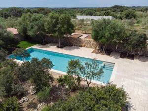 马翁Agroturismo Malbuger Nou Menorca -Adults only-的享有树木游泳池的顶部景致