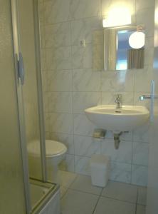 不莱梅布莱梅伽斯特豪斯酒店的一间带水槽、卫生间和镜子的浴室