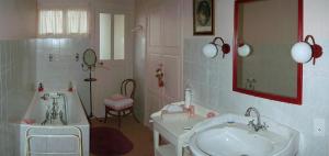 NouicChateau du Fraisse的浴室配有盥洗盆、浴缸和盥洗盆