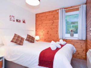 AuchnastankBen Rinnes Lodge Glenlivet Highlands的一间卧室设有两张床和窗户。