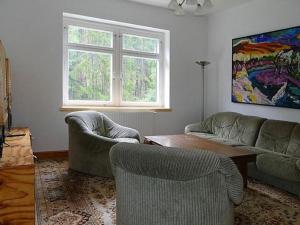 大希尔马Exclusive apartment in an art nouveau villa的客厅配有沙发、椅子和桌子