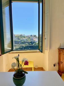 斯卡拉Antica Dimora Amalfi Coast的窗前桌子上花的花瓶