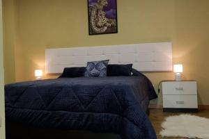 萨布罗萨Casa Madureira - Paraíso centenário do Douro的一间卧室配有大床和白色床头柜