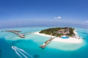 南马累环礁马尔代夫环球度假村的海中的一个岛屿,在水中划船