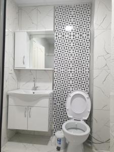 安塔利亚Konyaaltı Apart Hotel的白色的浴室设有卫生间和水槽。