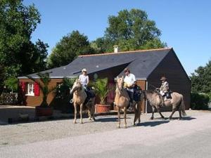 Ligné查龙低地勒弗尔阿旁法式乡村别墅的三人在房子前骑马