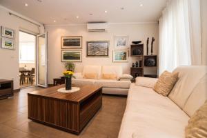 杜布罗夫尼克艾瑞斯公寓的客厅配有白色沙发和茶几