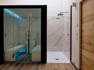 Fiesso dʼArticoHotel Ristorante Magia del Brenta的带淋浴的浴室和玻璃门