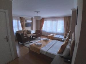 伊斯坦布尔NEW BEYLERBEYİ HOTEL的酒店客房设有床和客厅。