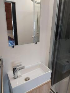 胡塔伦Paradise的浴室水槽设有镜子和淋浴