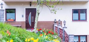 采尔克诺Zelena dolina的门前有门和鲜花的房子