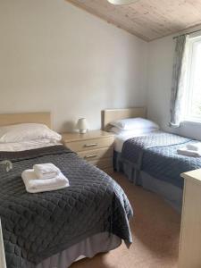 彭里斯Park Lodge的一间卧室设有两张床和窗户。