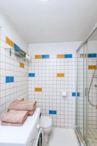 尤尔马拉Vienības Studio的一间带卫生间和淋浴的浴室