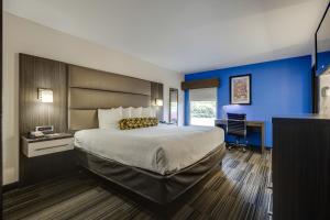 纳什维尔亚历克西斯套房旅馆的酒店客房设有一张大床和一张书桌。
