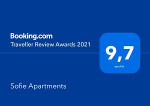 维也纳苏菲公寓式酒店的带有文本旅行审查奖的蓝色框