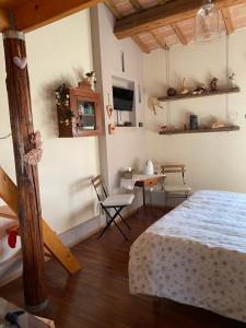 Massa LombardaLa Casa di Biba的卧室配有一张床和一张桌子及椅子