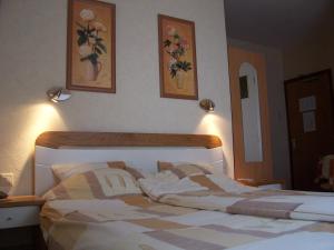 赞德沃特阿罗萨酒店的卧室配有一张墙上有两张照片的床。