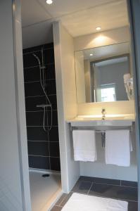 罗德兹鲁瑟尼乌姆酒店的一间带水槽、淋浴和镜子的浴室