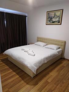 切尔诺夫策Mirage的一间卧室配有带白色床单和枕头的床。