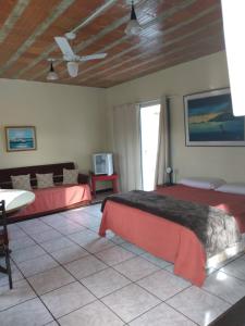 巴拉迪圣若昂巴拉旅馆的一间卧室配有两张床、一张桌子和一台电视。