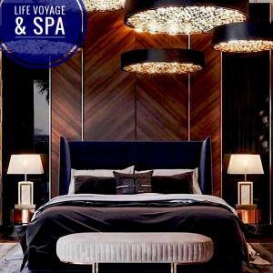 斯特拉斯堡LIFE VOYAGE & SPA by Life Renaissance的一间卧室配有一张大床和两盏灯。
