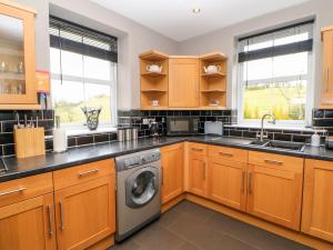 Gilsland1 Alpha Rise的厨房配有木制橱柜和洗碗机。