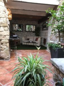 索尔格河畔利勒La 54 Provence的一个带沙发和桌子的庭院,以及一些植物