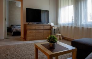 埃格尔Family Residence的客厅配有梳妆台上的平面电视