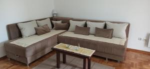 弗尔尼亚奇卡矿泉镇Apartment Laća的客厅配有带枕头的沙发和桌子。