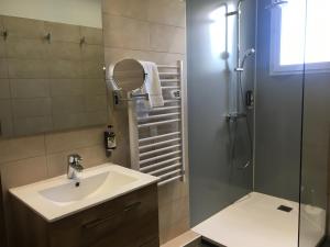 利梅伊Les BALCONS de L'ESPERANCE的浴室配有盥洗盆和带镜子的淋浴