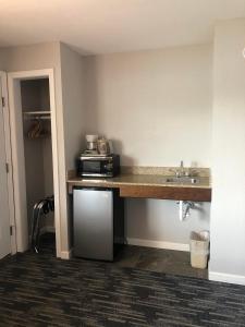 乔治湖柏丽汽车旅馆 的厨房配有带微波炉和水槽的台面