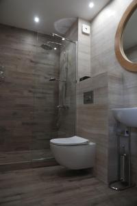 索非亚Hotel Kanyon的带淋浴、卫生间和盥洗盆的浴室