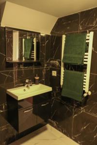 BurenHotel Buren的浴室设有水槽、镜子和绿色毛巾