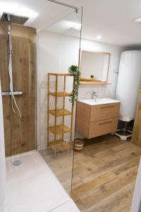索米尔Joli loft spacieux de 100m2 pour 10pers的带淋浴和盥洗盆的浴室